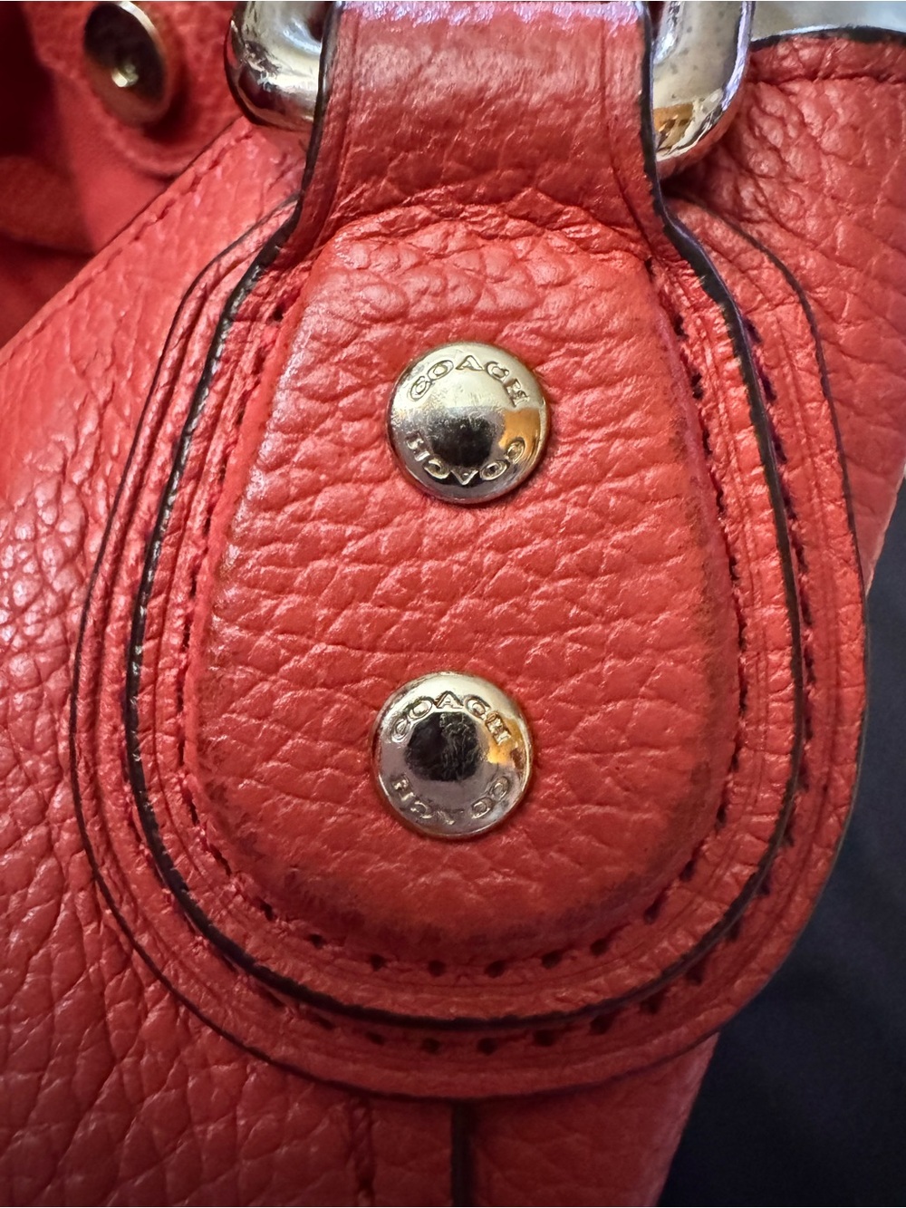 Coach Edie Pebbled Leather Shoulder Tote in Orange-Red - Picture 7 of 12
